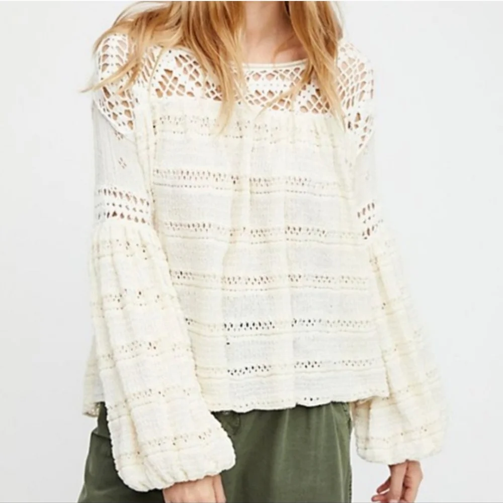 Free People Someday Crochet Knit Sweater S